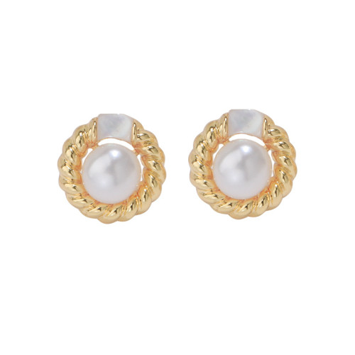 7.5mm Real Freshwater Pearl Earrings for Women Girls Gold Plated S925 Sterling Silver Earrings Minimalist, Dainty Gold Retro Pearl Earrings 14mm