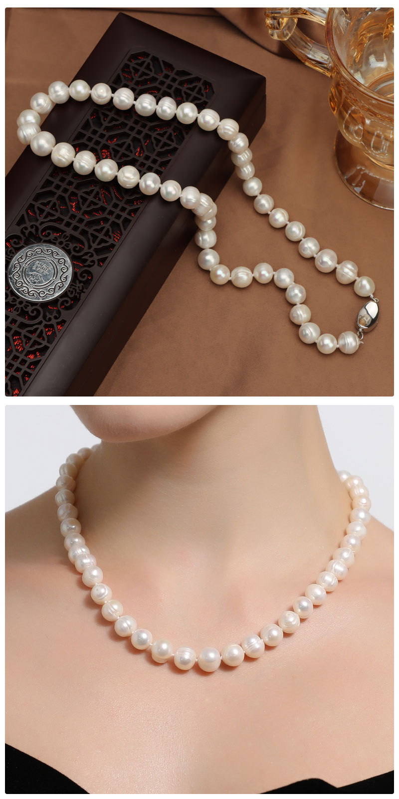 7-8mm natural freshwater pearl threaded bead necklace freshwater pearl necklace choker for women girl baroque pearl necklace pearl strand jewelry handmade pearl jewelry pearl strand wedding christmas valentine gift wedding pearl jewelry elegant fashionable