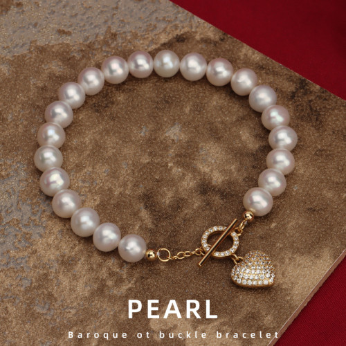 6-7mm Freshwater Round Pearl Bracelet For Women Baroque Pearl Handmade Jewelry Gifts