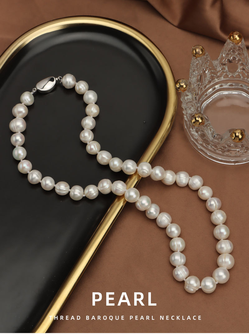 7-8mm natural freshwater pearl threaded bead necklace freshwater pearl necklace choker for women girl baroque pearl necklace pearl strand jewelry handmade pearl jewelry pearl strand wedding christmas valentine gift wedding pearl jewelry elegant fashionable
