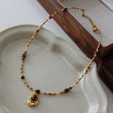 Natural Pendant Beaded Tiger Eye Necklace For Women Irregular Retro Maillard Style Color Natural Stone Chain