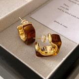 Vintage Metal Women Jewelry Minimalist Geometric C-Shape Color Resin Gold Plated Stud Earrings French