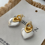 Trendy Gold Silver Tone Heart Brass Dangle Earrings European Luxury Double Color Heart Drop Earrings For Lady Gift