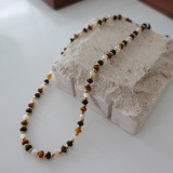 Natural Pendant Beaded Necklace Layered Personalized Neckchain Retro Maillard Style Natural Tiger Eye Necklace Chain