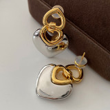 Trendy Gold Silver Tone Heart Brass Dangle Earrings European Luxury Double Color Heart Drop Earrings For Lady Gift