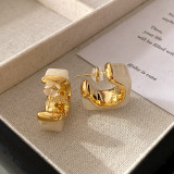 Vintage Metal Women Jewelry Minimalist Geometric C-Shape Color Resin Gold Plated Stud Earrings French
