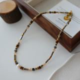Natural Tiger Eye Necklace For Girls Women, Necklace Handmade Beaded Niche Drop Stone Pendant, Literary Retro Pearl Clavicle Chain