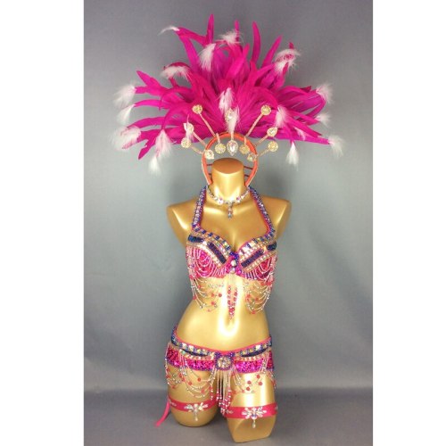 hot selling Sexy Samba Rio Carnival Costume  new belly dance costume with hot pink Feather Head piece C1402 (hot pink)