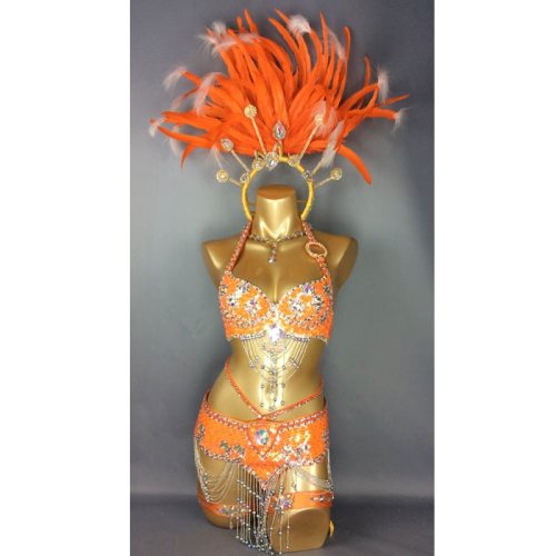 hot selling Sexy Samba Rio Carnival Costume  new belly dance costume with orange Feather Head piece