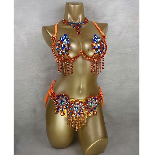 New Arrival Sexy Samba Carnival For Women Wire Bra & Belt  stones Samba Suit C021