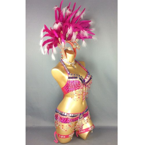 hot selling Sexy Samba Rio Carnival Costume  new belly dance costume with hot pink Feather Head piece C1402 (hot pink)
