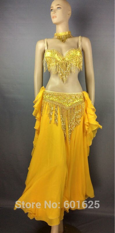 Belly dancing Performance costumes,handmade beading set bra,belt and skirt costumes,gold & silver T201+SK29