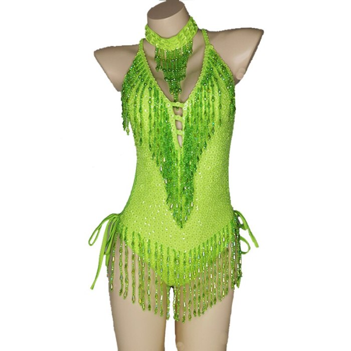 Sparkly Green Tassel Bodysuit Sexy Women Outfit Beads Sequins Carnival Costume Costume Stage Performance One-piece Dance Wear BS11