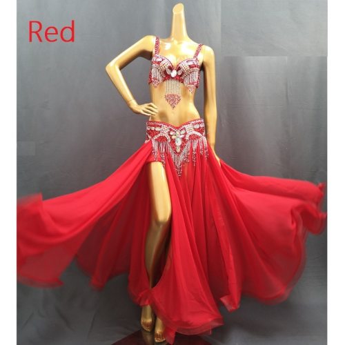 Hot Sale Professional Women belly dance costume wear for stage performance outfit 3piece suit Beaded carnival dancer costume set TF1618 + SK1905