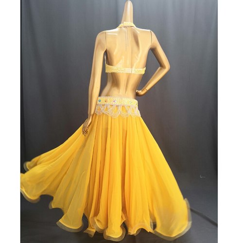 Hot Sale Professional Belly Dance Costume Set for Women Performance Outfit Bollywood Showgirl Dancer Belly Dance Costume clothes TF1732 yellow + sk1905