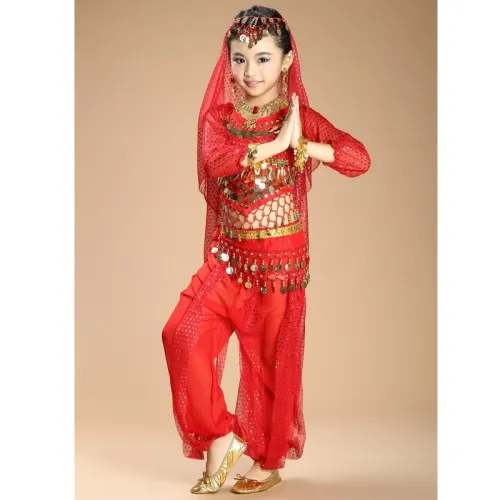 New Children Belly Dance Costumes kids belly dance 4pcs(top+pants+waist chain+veil) indian \girls belly dance costume 3307
