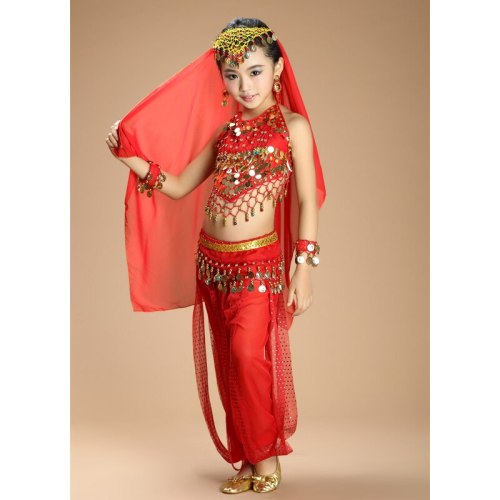 New Children Belly Dance Costumes kids belly dance 4pcs(top+pants+waist chain+veil) indian clothes girls belly dance costume 3308