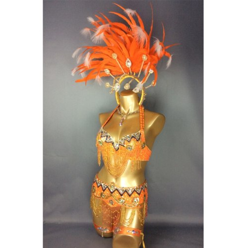 hot selling Sexy Samba Rio Carnival Costume new belly dance costume with Orange Feather Head piece C1509