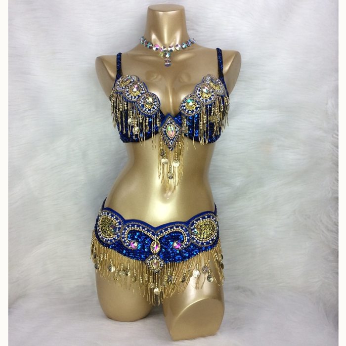 Hot design handmade beaded belly dance costume wear Bar+Belt 3piece/ set ,5 color ladies belly dance costumes women dancing wear TF1601