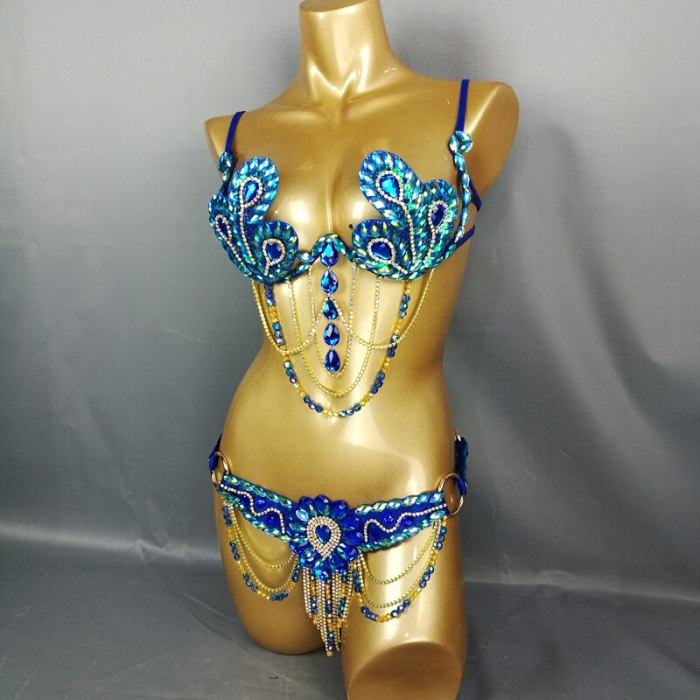 Samba Carnival Bra Belt Rainbow Stone C013-RYOAL BLUE & RED