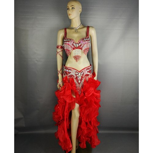 high quality belly dance costume wear stage performance 5-piece suit Bead bra belt belly dancing skirt dress set TF1618 5PCS SET