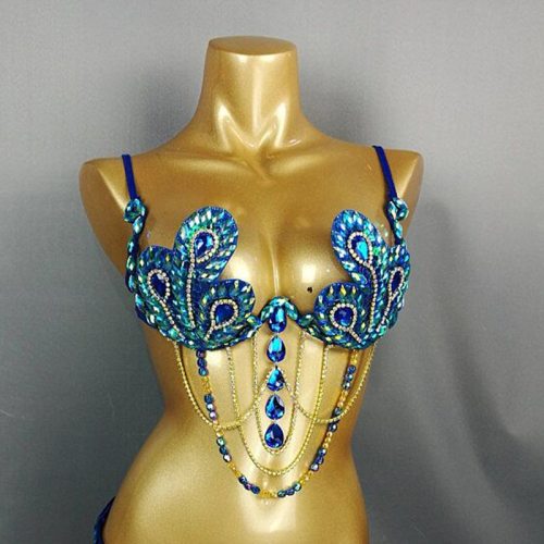 Samba Carnival Bra Rainbow Royal blue Stone Belly dancing WIRE BRA BB010