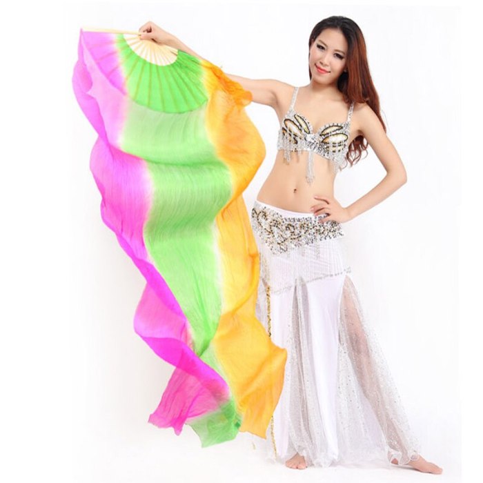 Beautiful Rainbow Belly Dance Fans Veil 100%Silk Belly Dance Fans MULTICOLOR 1pair(L+R) 5 color