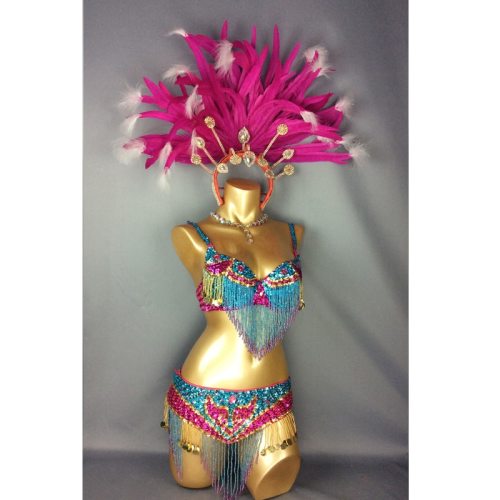 hot selling Sexy Samba Rio Carnival Costume Turquoise & Hot pink Feather Head piece C1401
