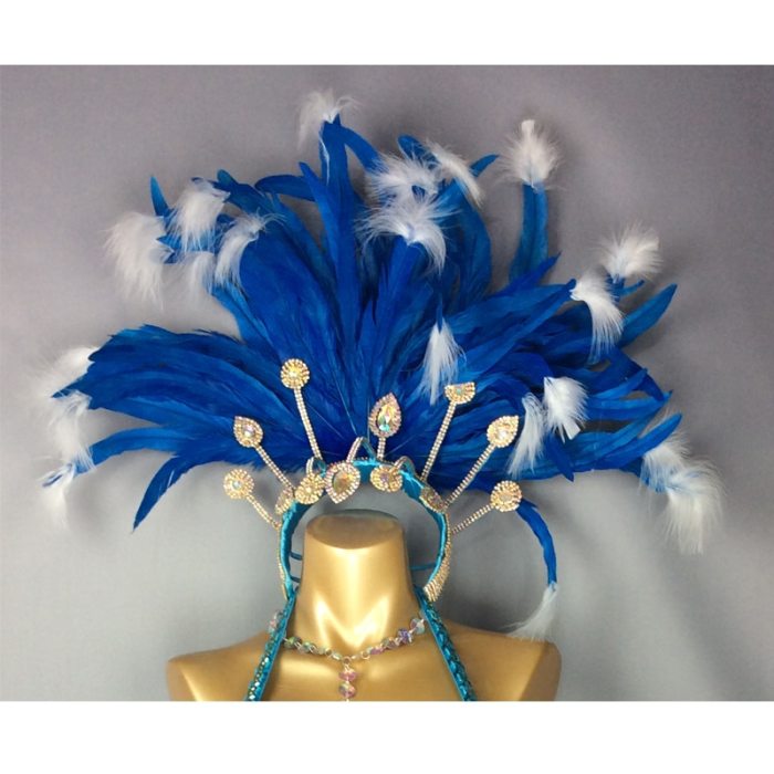hot selling Sexy Samba Rio Carnival Costume new belly dance costume with Turquoise Feather Head piece C201152