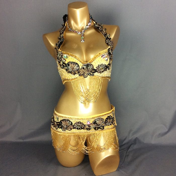 New Sexy belly dance costume Handmade Dancing Costume set suit for performancee 6color 3-pieces(Bra&Belt&Necklace)  TF1481