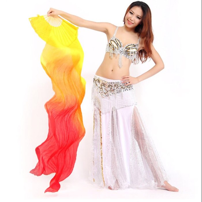 New belly dance Multicolor Vertical stripes 100% Chinese silk long flame hand Fan Colorful Hand Made Women Belly Dancing Fans