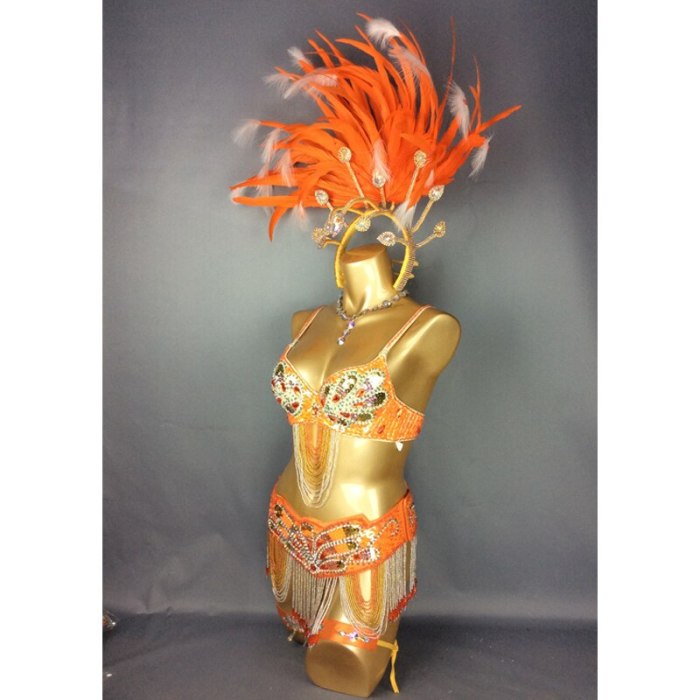 hot selling Sexy Samba Rio Carnival Costume  handmde new belly dance costume with Orange Feather Head piece C1359 Orange