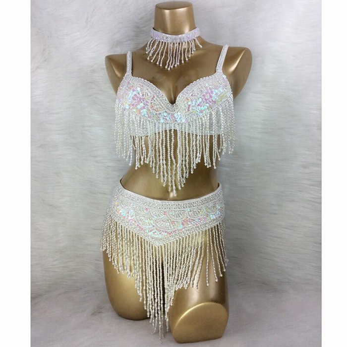 New Women's Belly Dance Set Sexy Carnival Costume Beaded Belly Dancing Clothes Sexy Night Bellydance Tops Chain BRA Belt T201 3pc/Set