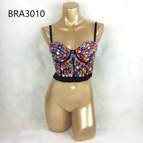 New Punk Style Multi Diamond Burlesque Party Club Bra Push Up Rave Studded Bra Nightclub Bras Clubwear Party Dance Wear bra3010
