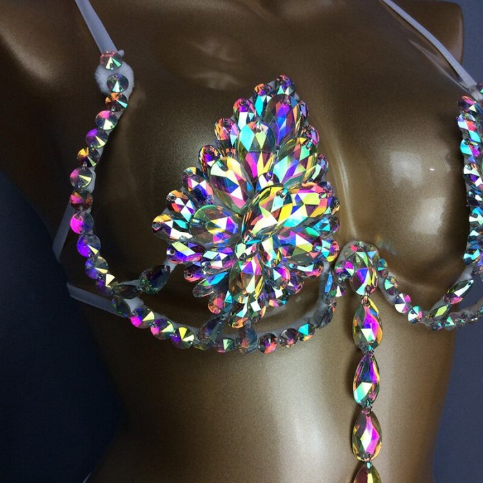 Samba Carnival Bra Belt Rainbow Stone bra and belt Handmade wire bra C011-2 free shipping