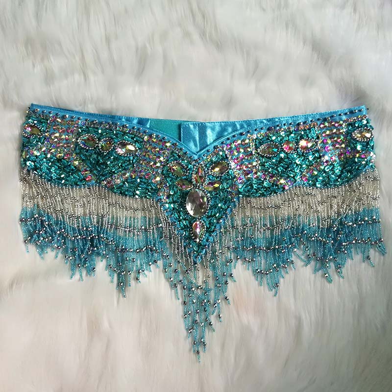 Hip Shakers Exotic Floral Embellished Sequin Belly Dance Bra Top,  Turquoise, L/XL 