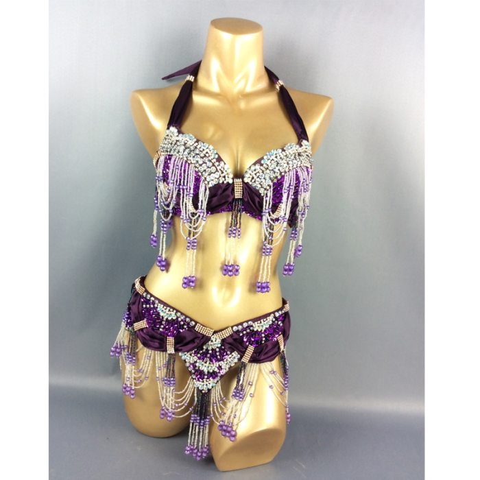hot selling belly dancing performance costumes,handmade beading set bra&belt set TF1356