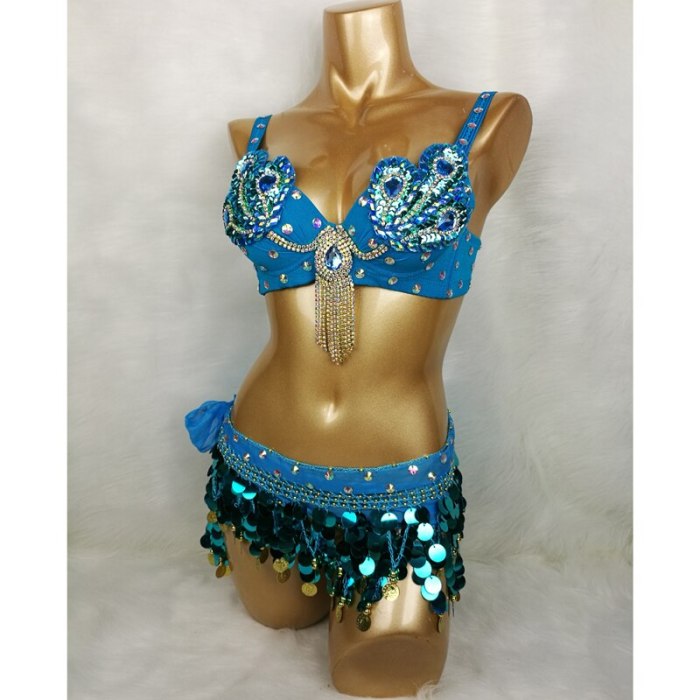 Samba Belly Dance Costume Hand Beaded Turquoise & Red Color Top Bra and Hip Scarf Belt 2PCS/SET BB010902