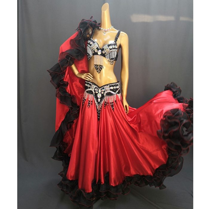 Hot Sale New Women's belly dance costume Set Sexy belly dancing clothes  professional bellydance Carnival Bra Belt Skirt 4Pcs set