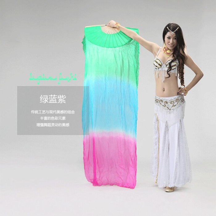 New Beautiful Colorful Belly Dance Fans Veil 100% chinese silk Belly Dance Fans 1pair (L+R) 6 color Silk Bamboo Long Fans