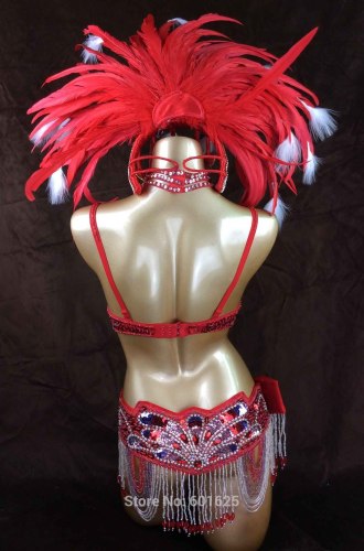 hot selling Sexy Samba Rio Carnival Costume  handmde new belly dance costume with Turquoise Feather Head piece C1359 (RED)