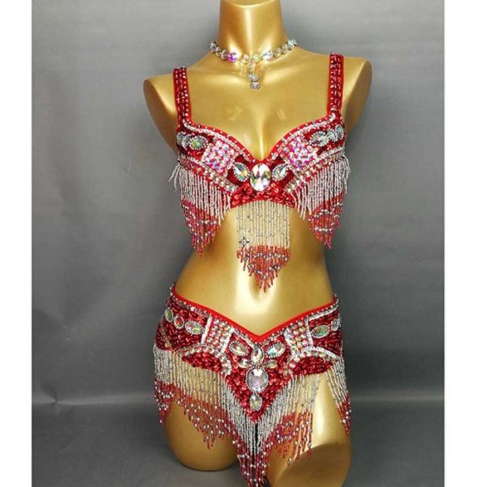 Hot sale Women's beaded belly dance costume wear Bar+Belt 2pc set 11 colors ladies bellydancing costumes bellydance clothes TF1618