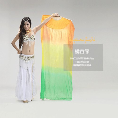 New Beautiful Colorful Belly Dance Fans Veil 100% chinese silk Belly Dance Fans 1pair (L+R) 6 color Silk Bamboo Long Fans