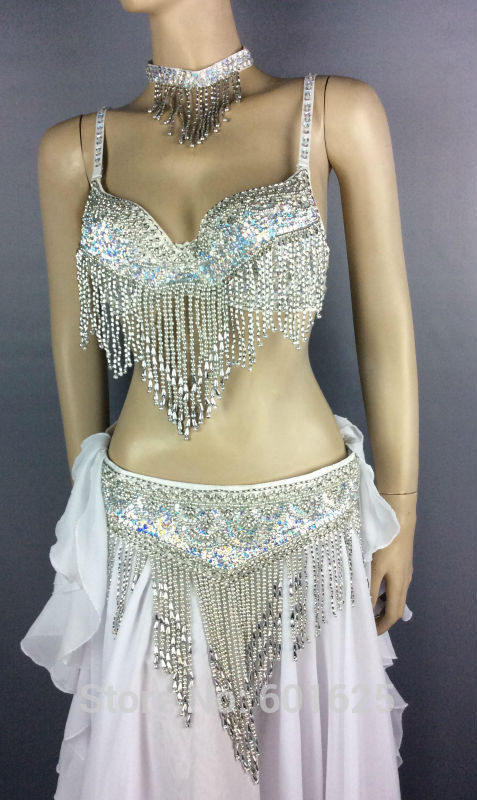 Belly dancing 4 pcs set costumes,gold & silver , accept any size,34B/C/D,36B/C/D,38B/C/D,40B/D/DD,42D TF201