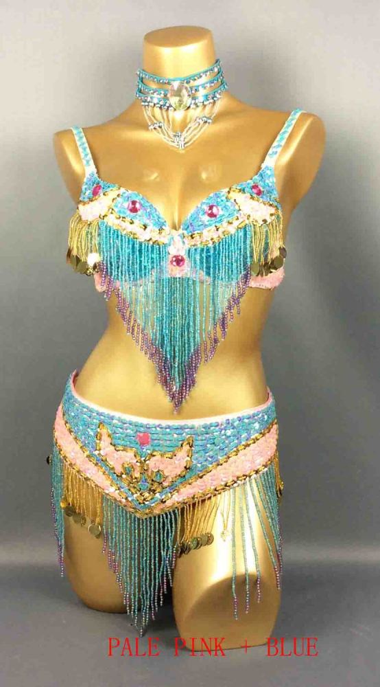 Hot selling belly dance New-Style Sexy handmade beaded 2 piece costumes 5 COLOR TF1401