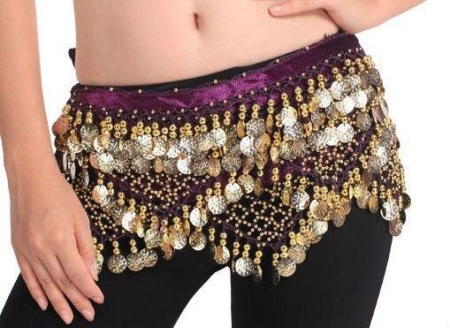 free shipping wholesale BELLY DANCE HIP scarves 320piece coins gold & silver  -purple colors HS320