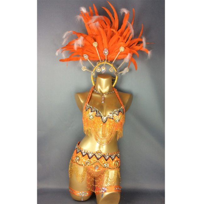hot selling Sexy Samba Rio Carnival Costume new belly dance costume with Orange Feather Head piece C201152 ORANGE COLOR