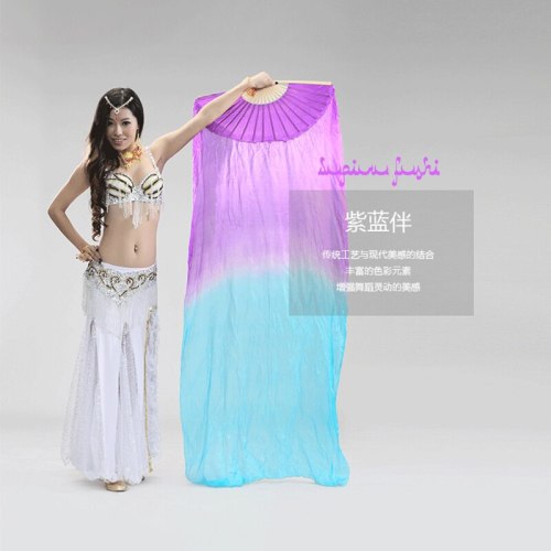 Beautiful Rainbow Belly Dance Fans Veil 100%Silk handmade Belly Dance Fans MULTICOLOR 1pair(L+R) 5 color
