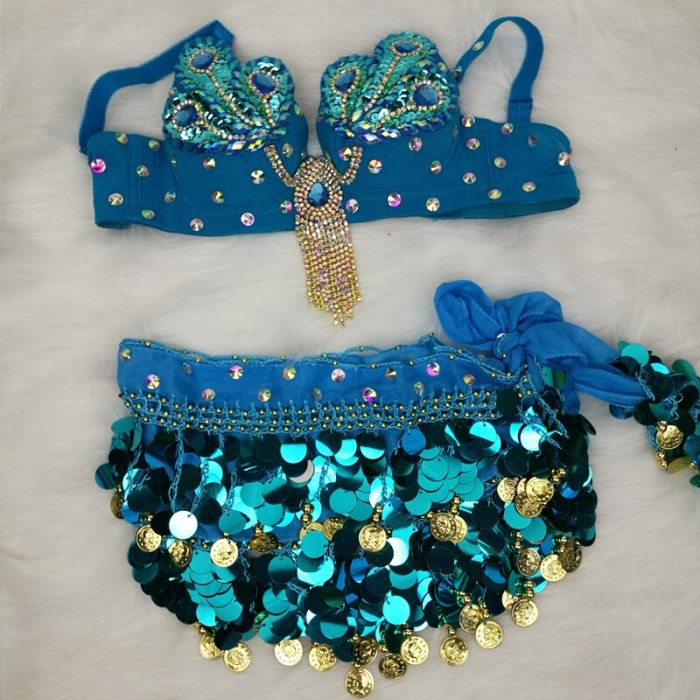 Samba Belly Dance Costume Hand Beaded Turquoise & Red Color Top Bra and Hip Scarf Belt 2PCS/SET BB010902