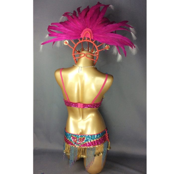hot selling Sexy Samba Rio Carnival Costume Turquoise & Hot pink Feather Head piece C1401
